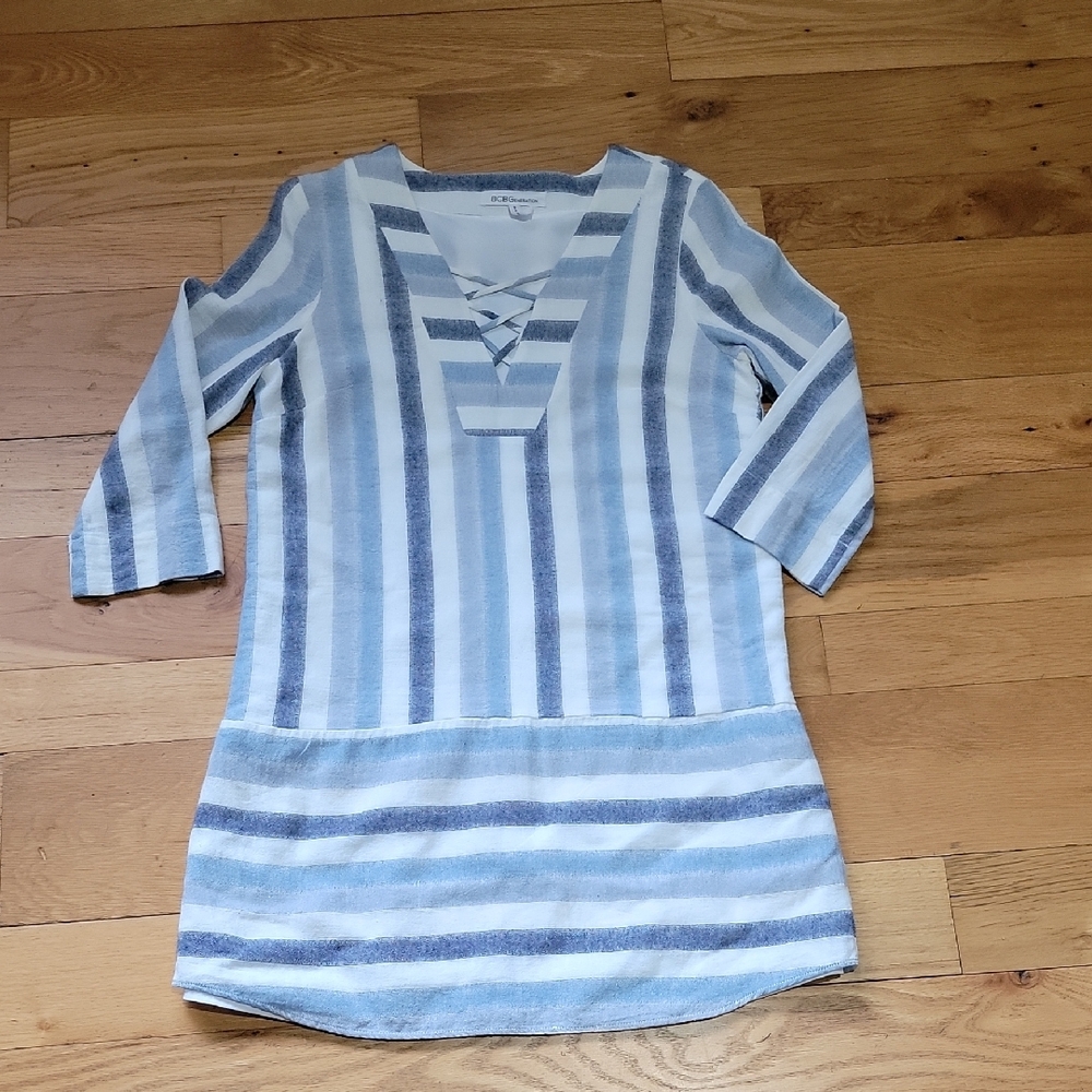 BCBGeneration Blue and White Striped Coastal Dress